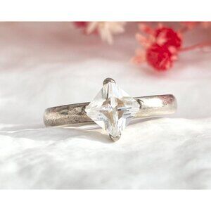 Minimalist Princess Cut Solitaire CZ 925 Sterling Silver Vintage Ring - sz 7